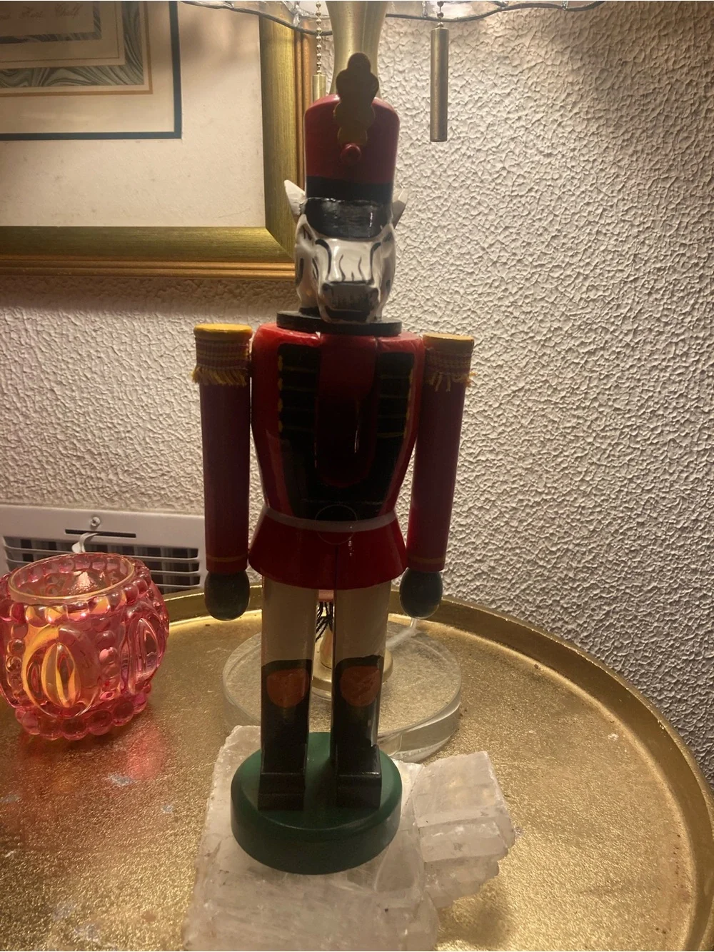 SWANK Red and Green Festive Wooden Nutcracker with Gold Trim